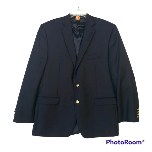 Ralph Lauren Wool Sport Coat Blazer 44R Navy Embossed Gold Buttons Like … - Picture 2 of 16